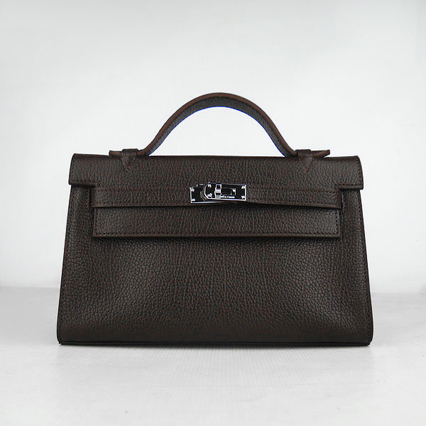 AAA Hermes Kelly 22 CM France Leather Handbag Dark Coffee H008 On Sale